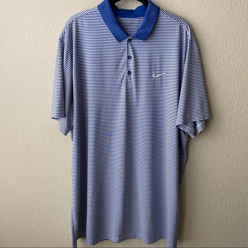 Nike Golf Mens Dri fit Stripes Blue White Short Sleeve Polo Shirt Size Large